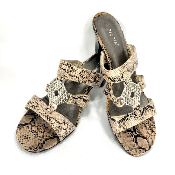 Nicole Olympia Snake Print, Strappy, Open Toe Heeled Sandal. Women's 7M - Picture 12 of 14